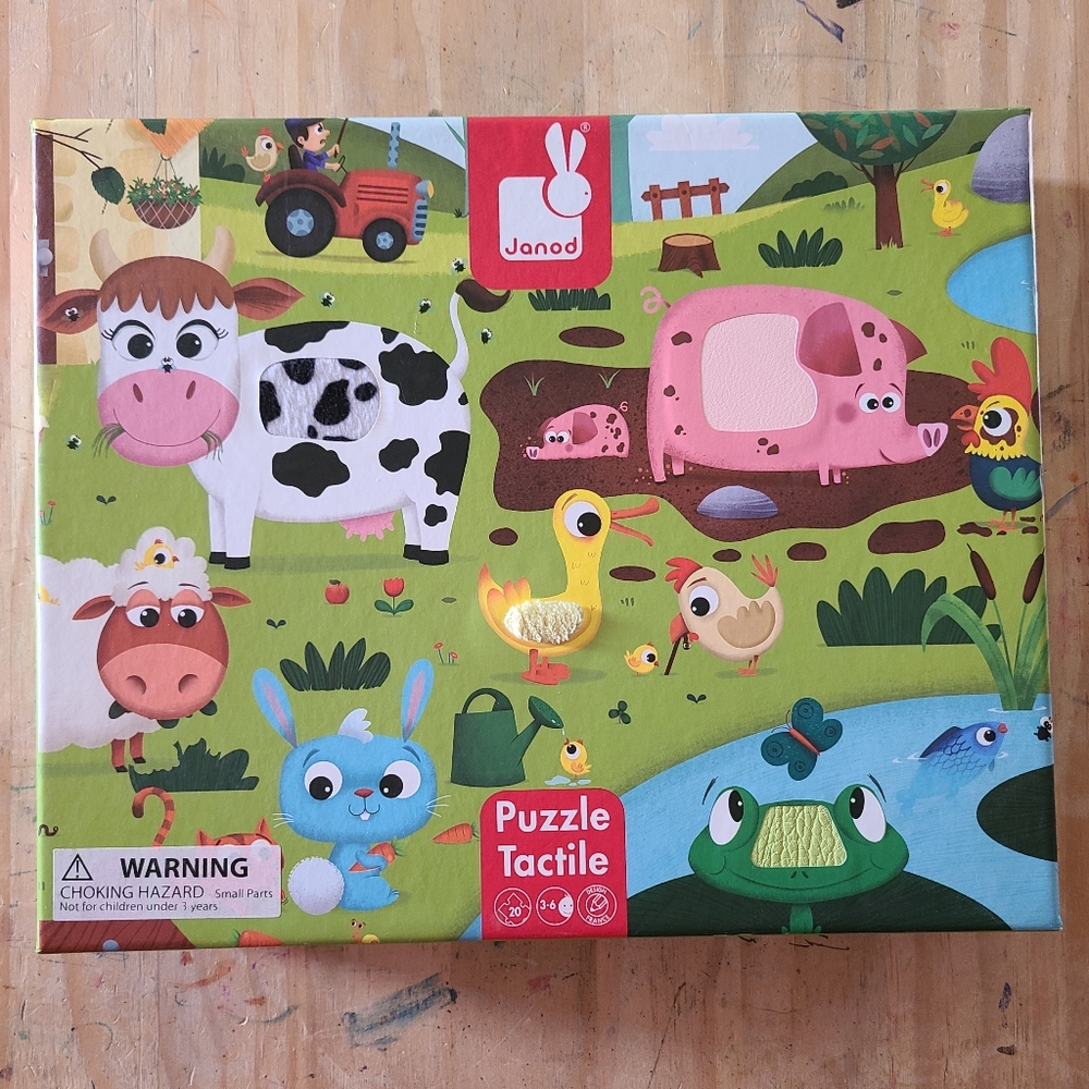 Janod Giant Tactile Farm Animal Jigsaw Puzzle 20 Pcs (7 w/Texture) For Ages 3-6